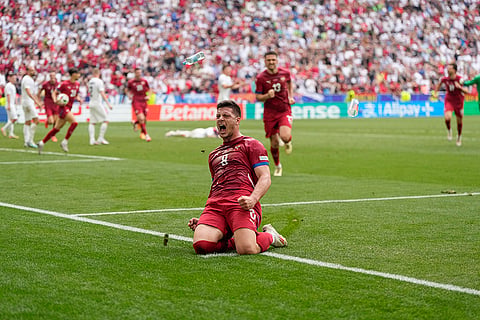 Luka Jovic celebrates after scoring a goal